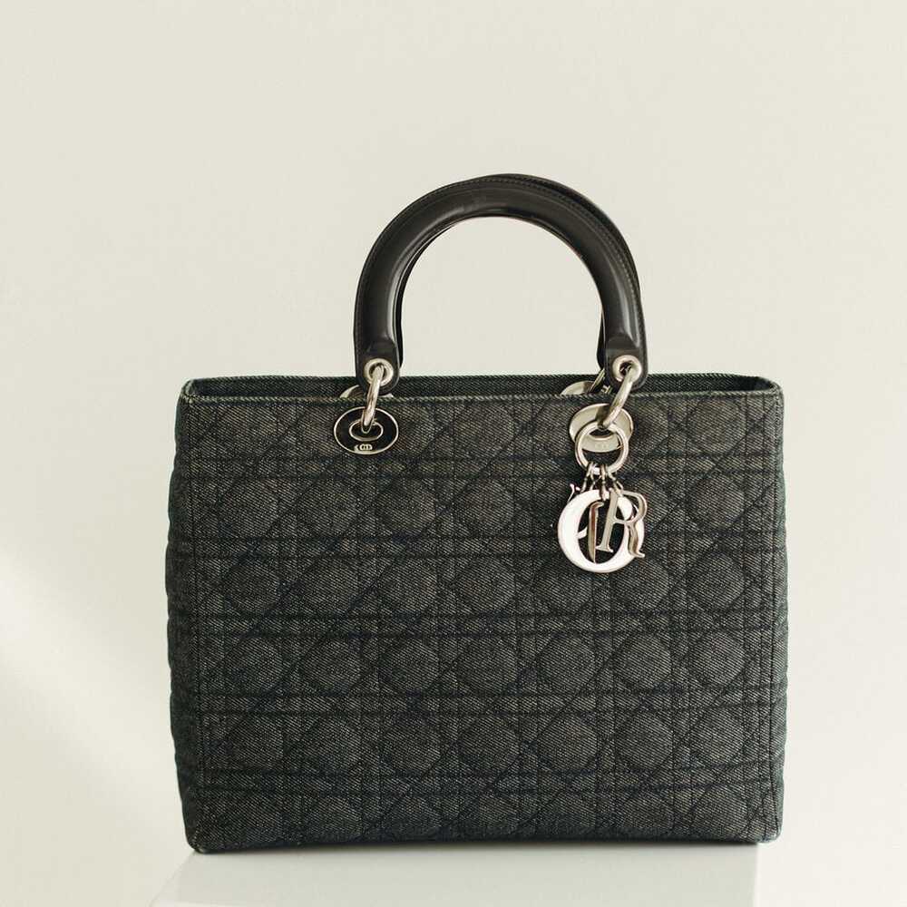 Christian Dior Lady Dior Quilted Cannage Denim Tote Bag Navy Blue
